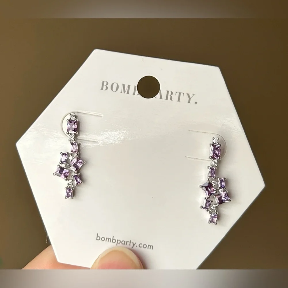 Bomb Party Ophelia Earrings Lab Created Tanzanite CZ NWT-RBP4595 Purple